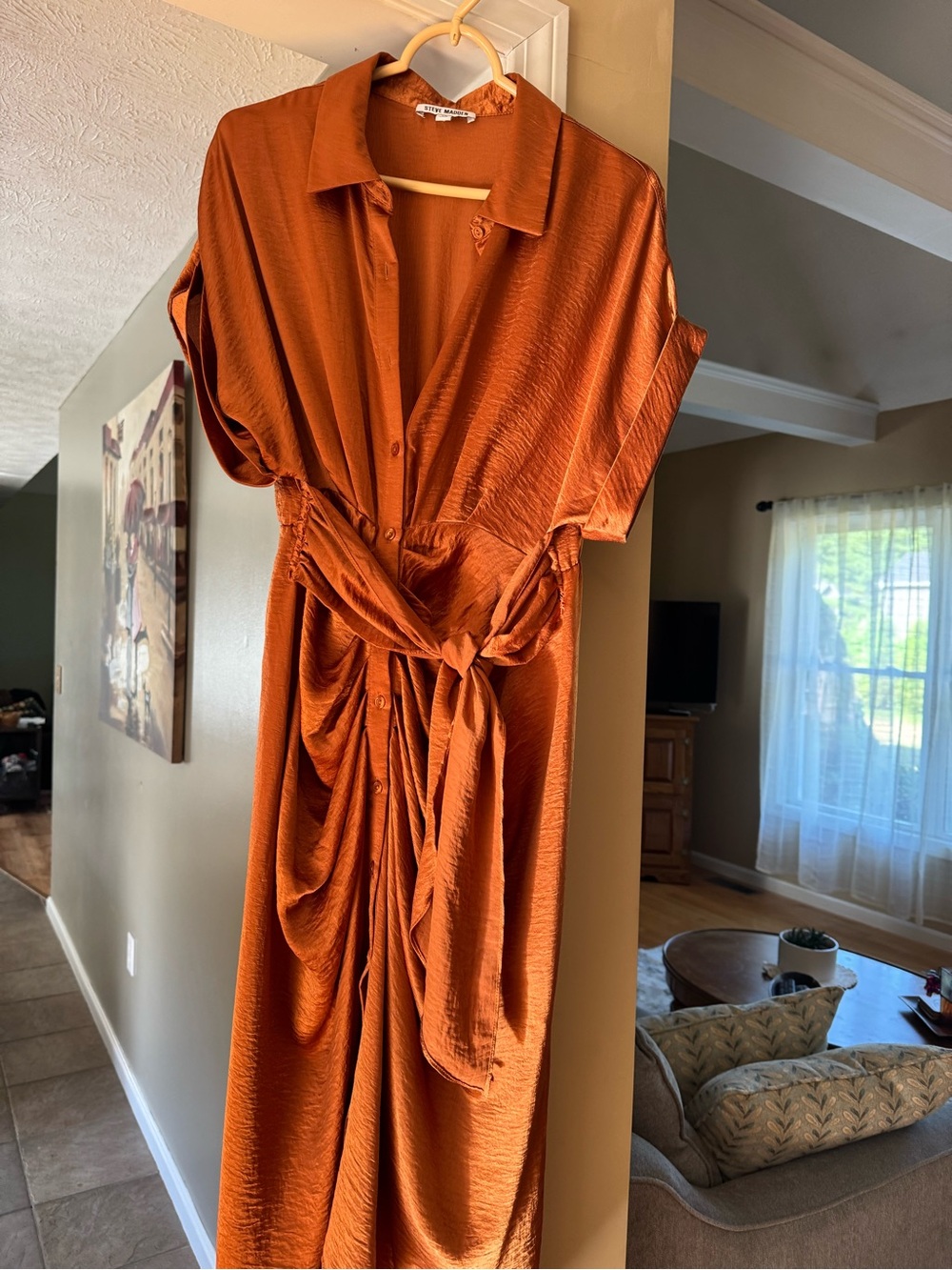 Women's Rust copper  Dress with Tie Waist